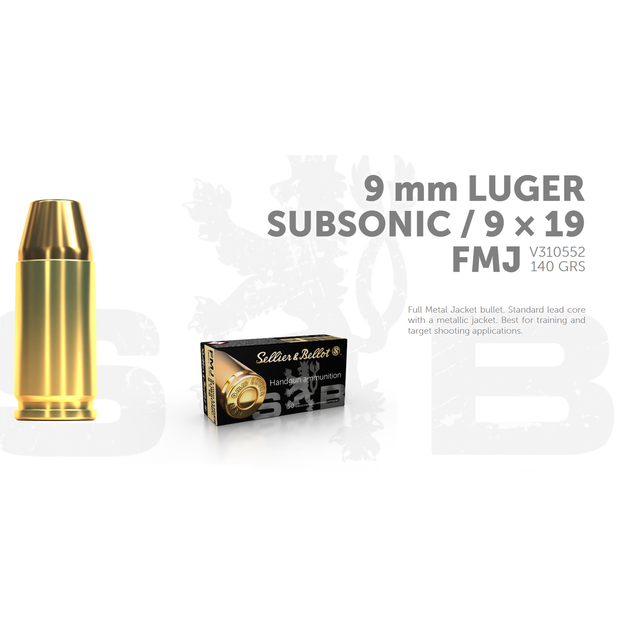 50x 9mm LUGER SUBSONIC/9×19 Full Metal Jacket - Sellier & Bellot